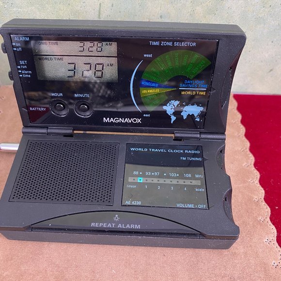 Magnavox Portable Audio & Video Vintage Portable Magnavox World Time Alarm Clock With Fm